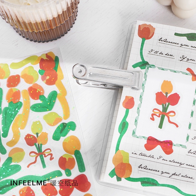 Sticker hoa lá trang trí giá rẻ hologram xinh xắn