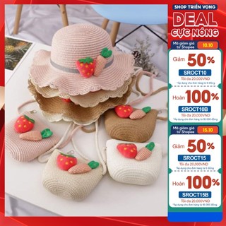 Set mũ cói kèm túi đáng yêu cho bé, Set mũ cói kèm túi nhiều hình cực xinh cho bé dạo phố MIN09