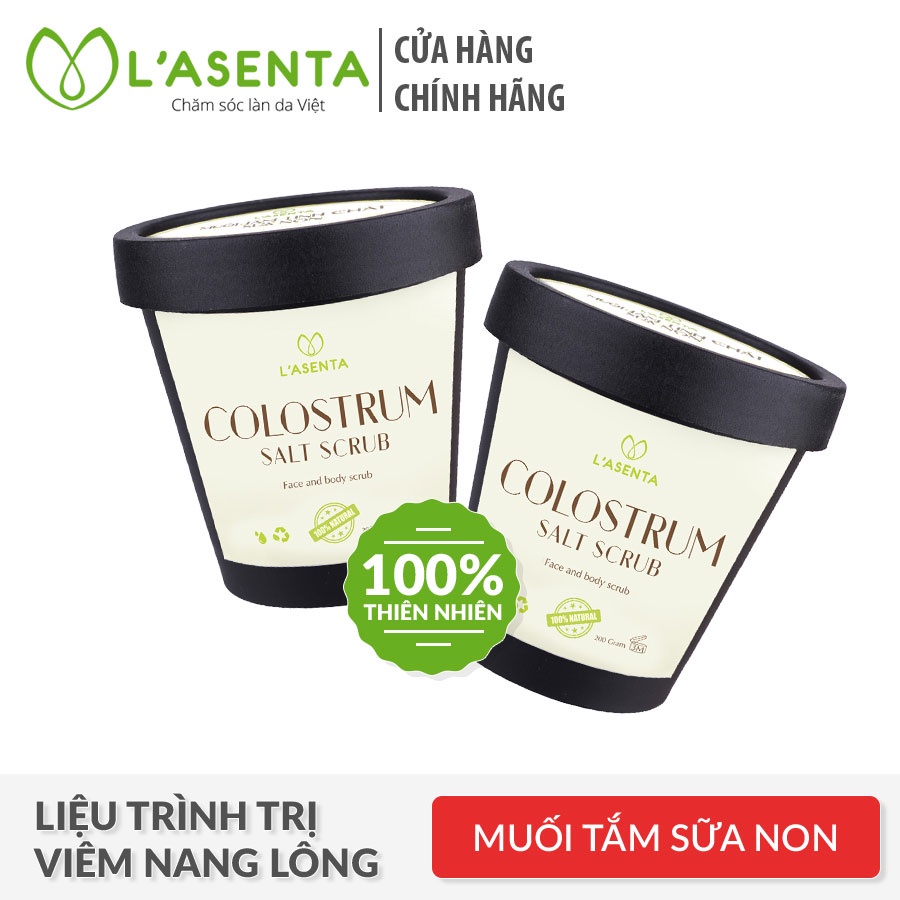 Liệu trình 2 hộp Muối Tắm Tinh Chất Sữa Non - Tẩy Tế Bào Da Chết Body, Hết Mụn Lưng, Viêm Nang Lông - L'asenta 200 gam