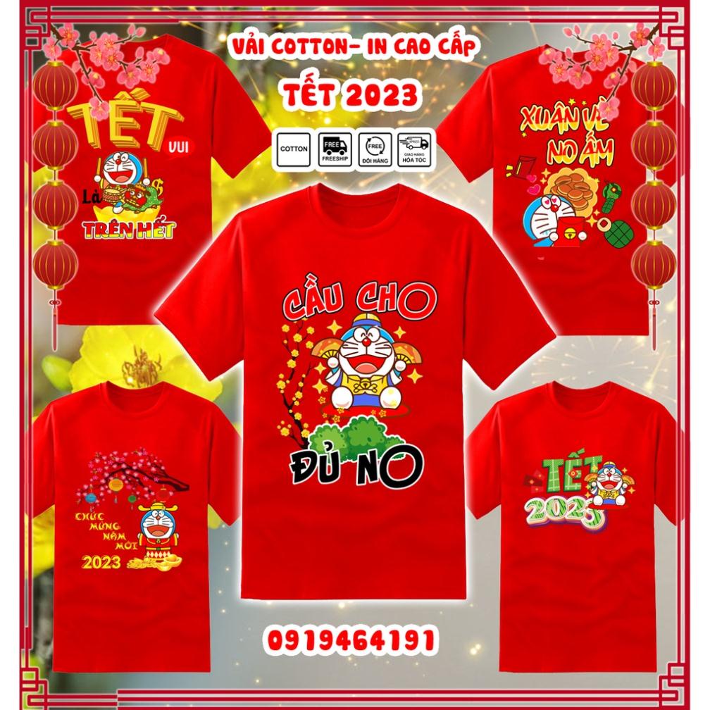 Áo thun doraemon tết quý mão 2023, áo thun tết con mèo doraemon, vải dày mịn mát, in cao cấp - Có size trẻ em