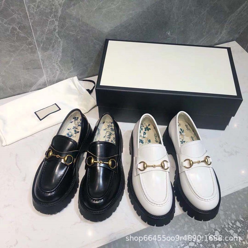 Giày Lười Gucci Bằng Da Thật Đế Dày Cài Khóa Ngựa Phong Cách Anh Quốc Cho Nữ