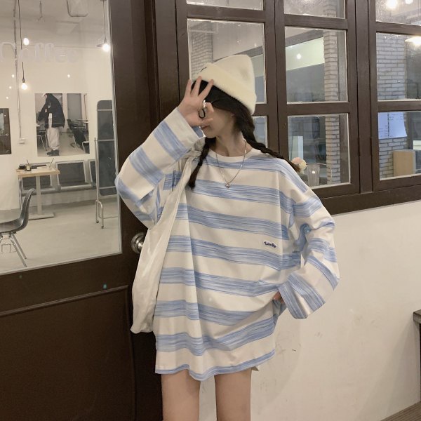 Áo sweater XINLANYASHE dáng rộng họa tiết kẻ sọc thời trang Hàn Quốc mới dành cho bạn nữ