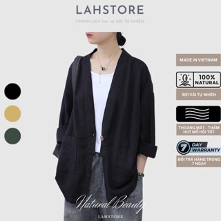 Áo cardigan nữ dáng lửng LAHSTORE vải linen thô (Đen)