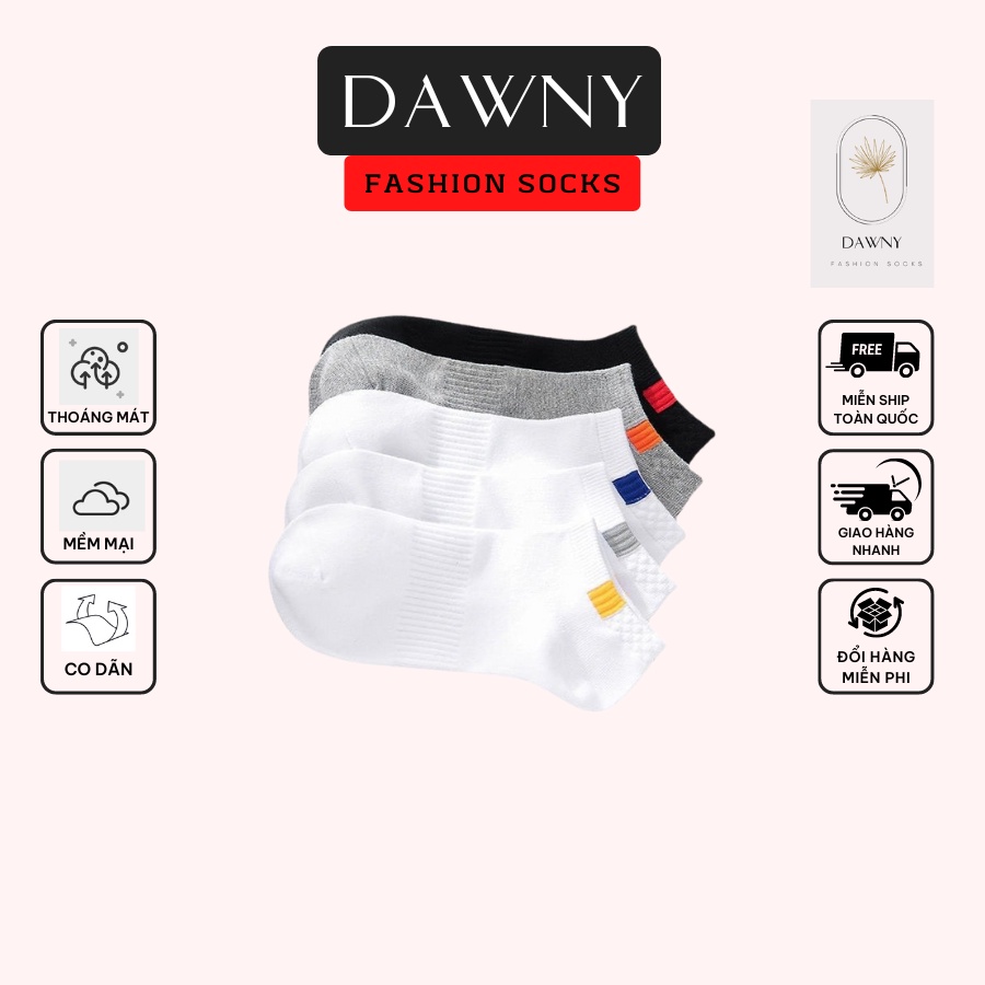 Tất nam nữ vớ cổ ngắn 5 đôi tất trắng đen cổ ngắn tất mắt cá chân chất liệu cotton phong cách thể thao