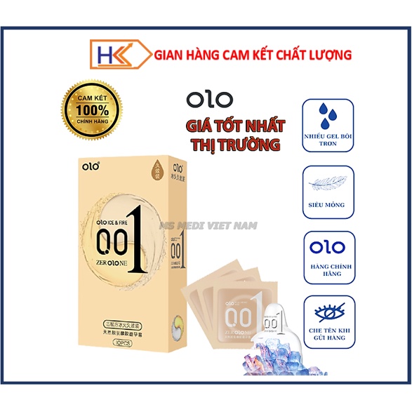 Bao Cao Su OLO Vàng Siêu Mỏng Long Box Ice Fire Dẫn Nhiệt, Kéo Dài, Nhiều Gel Cho Cảm Giác Nóng Lạnh Hộp 10c