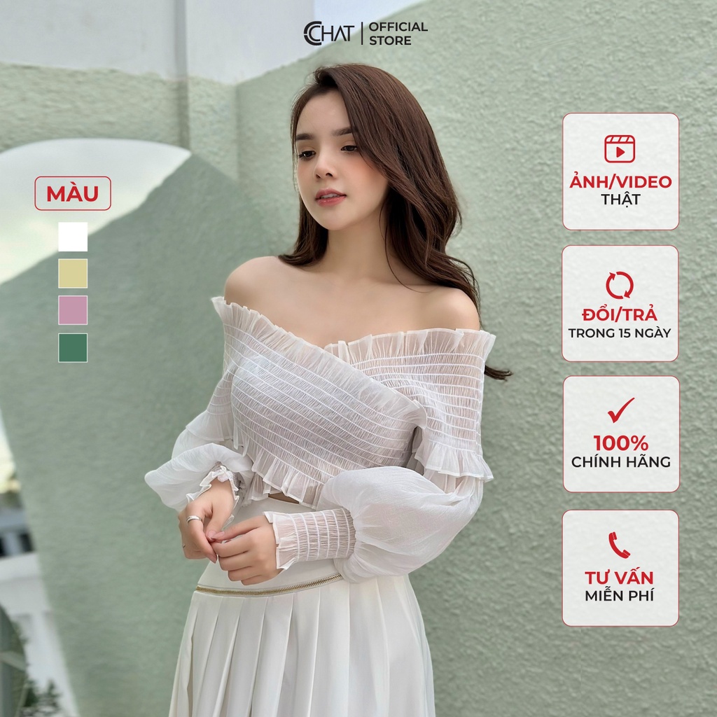 Áo Kiểu Nữ 𝐂𝐂𝐇𝐀𝐓 Chạy Chỉ Chun Trễ Vai Dáng Ôm Chất Voan Cao Cấp 11ADV2009OT