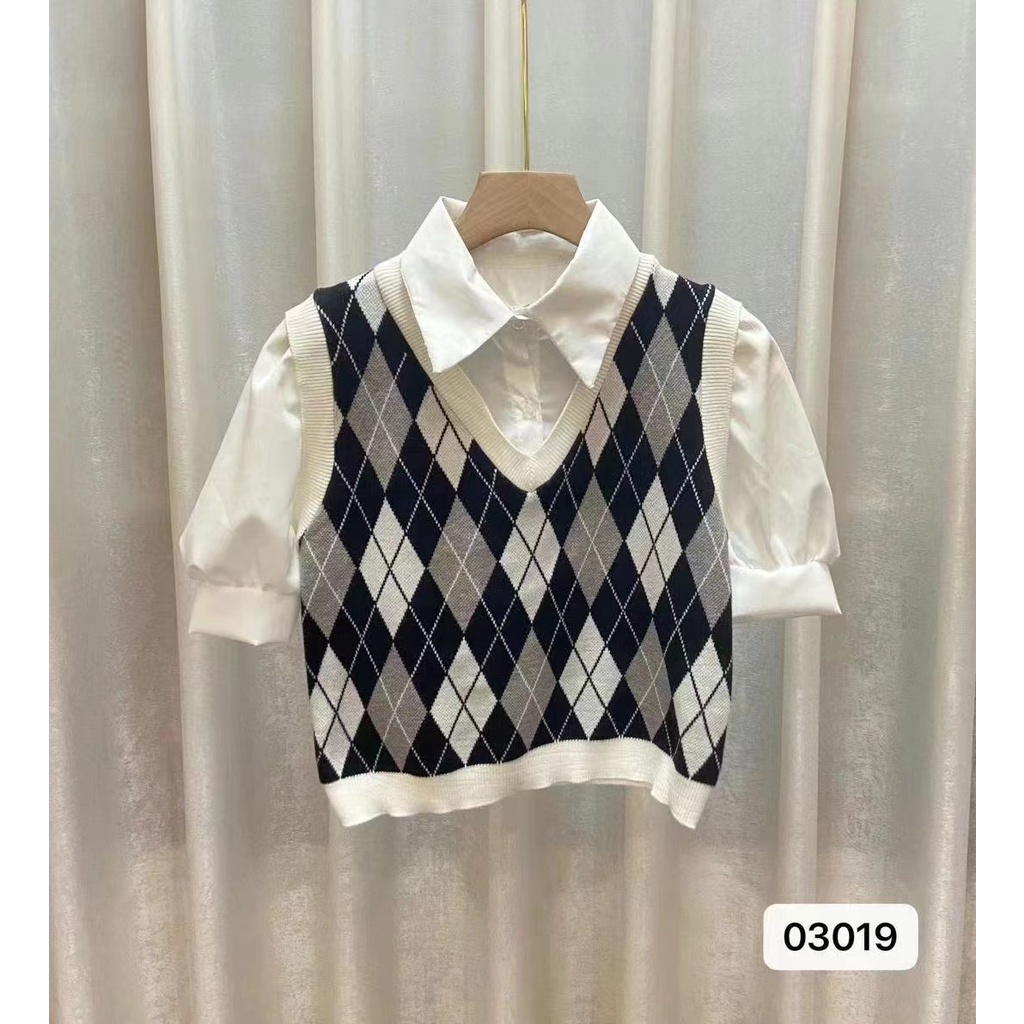 Aphrod Áo sweater Dệt Kim Giả Hai Lớp Phối Màu Tương Phản retro Cao Cấp