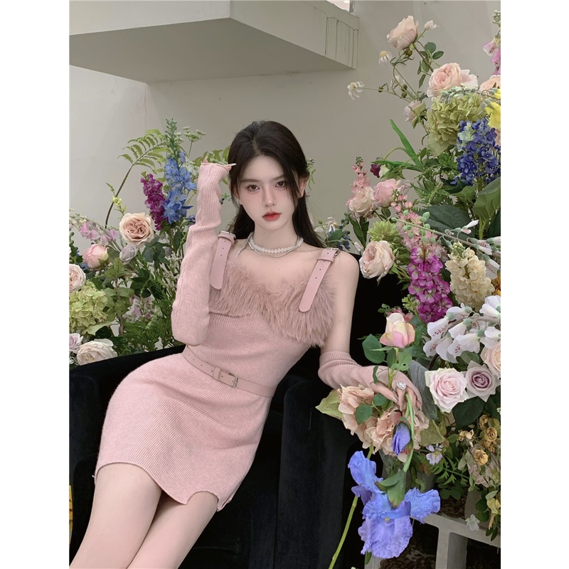 Đầm Dệt Kim Hai Dây Phối Lông Thời Trang Thu Đông 2022 Cho Bé Gái