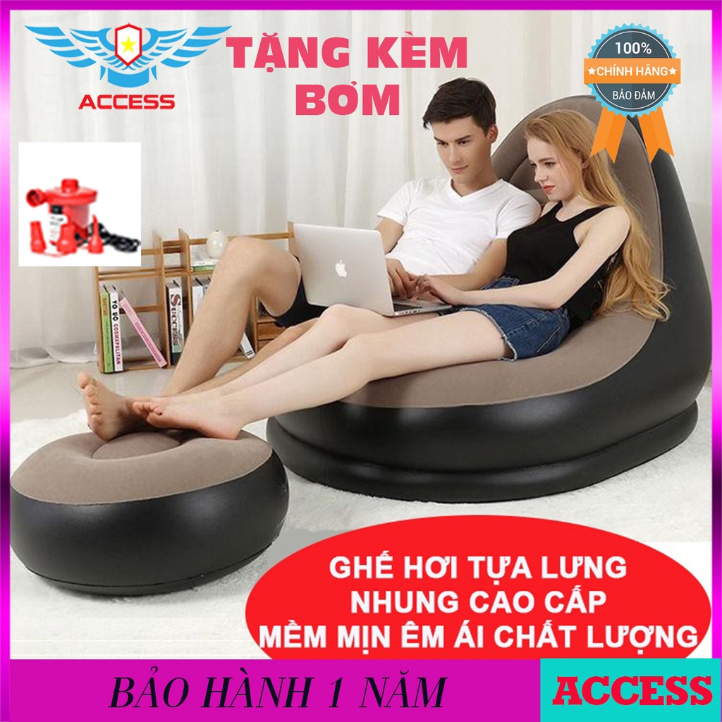 Ghế Hơi Tựa Lưng Bọc Nhung Intex Mềm Mịn Êm Ái -Tặng bơm- Đệm Bơm Hơi - Ghế Sofa Hơi loại dày ACCESS
