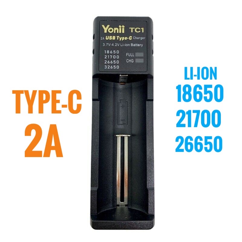 Yonii TC1 Sạc nhanh Li-ion 2A Type-C cho pin 18560/20700/21700/26650…..