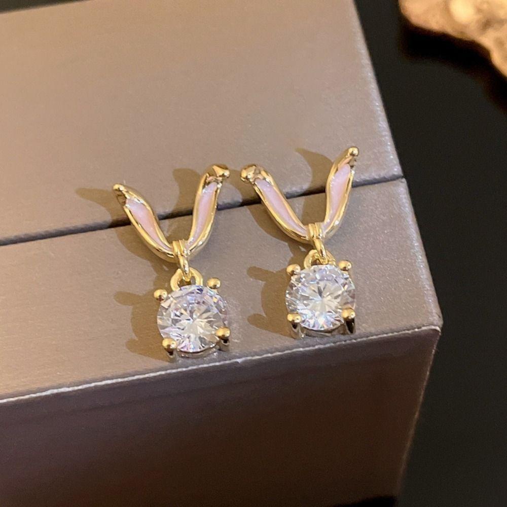 Bông Tai Hình Thỏ Mắt Mèo Tráng Men Sang Trọng Cá Tính|Khuyên Tai Phong Cách Vintage Ngọt Ngào