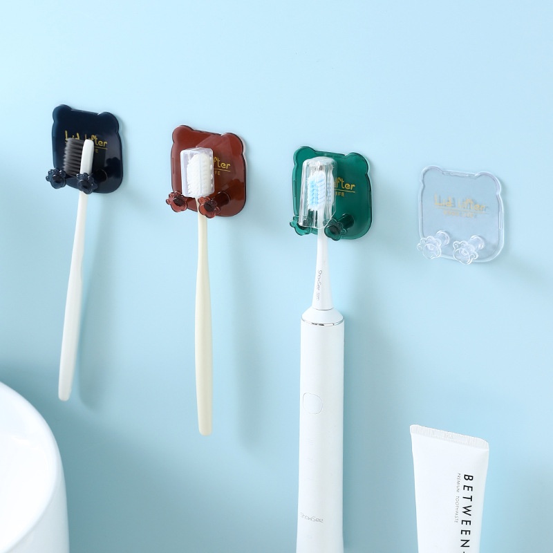 Bộ Hai Móc Treo Đầu Bàn Chải Đánh Răng Gắn Tường Đa Năng Hình Gấu