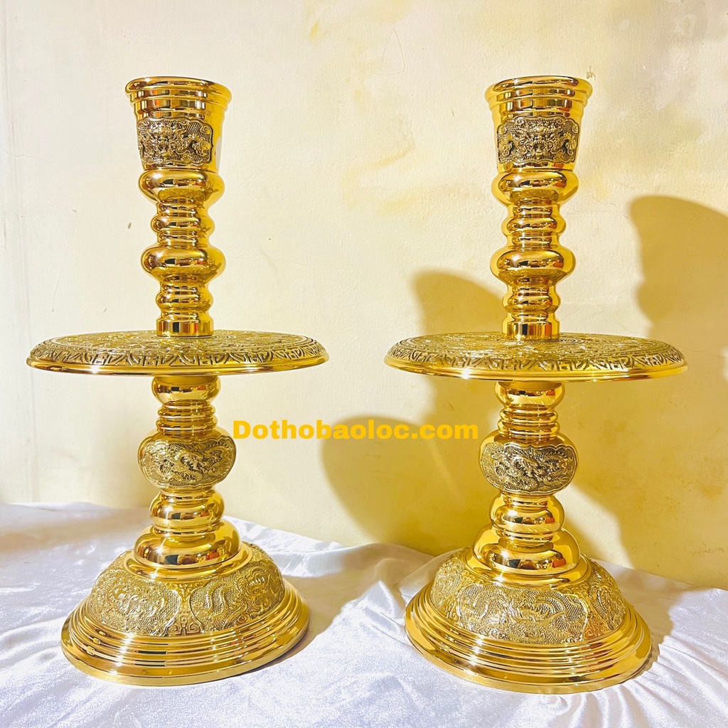 Cặp chân đèn, cặp chân nến bằng đồng Vĩnh Tiến cao 40cm