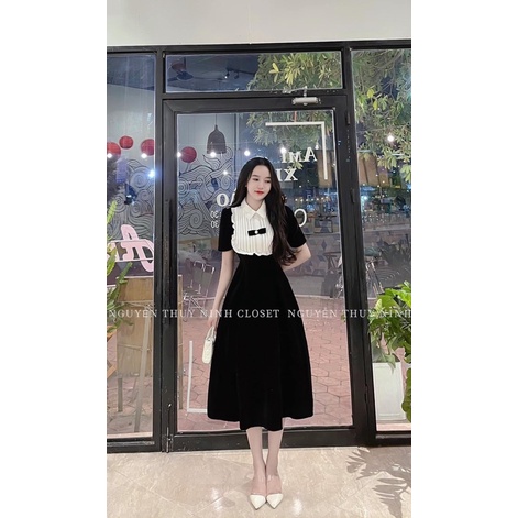 💥sỉ💥váy nhung đen phối cổ ly bèo