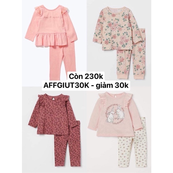 Set bộ bé gái cotton dài tay săn sale chuẩn auth