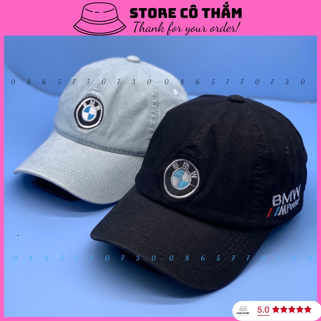 Nón kết jean thêu logo tròn BMW cực đẹp, Mũ lưỡi trai chất jean dày đẹp