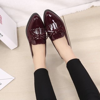 [NHẸ ÊM] Giày loafer nữ đế thấp bít mũi phối khóa đính nơ che nắng dẫm gót S306