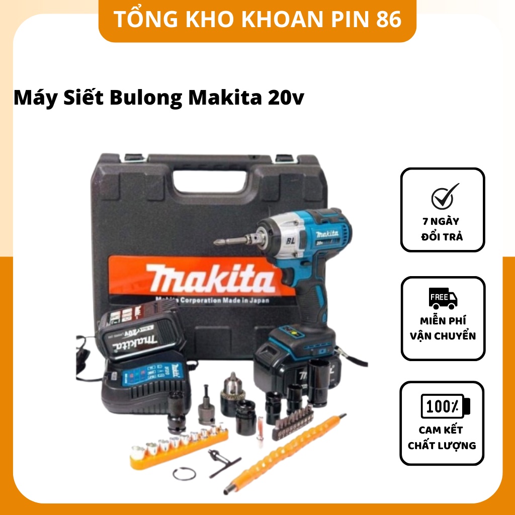 Máy siết bulong Makita 20v hàng cao cấp không chổi than 3 đèn led trợ sáng 2 pin 10 cell dung lượng Khủng