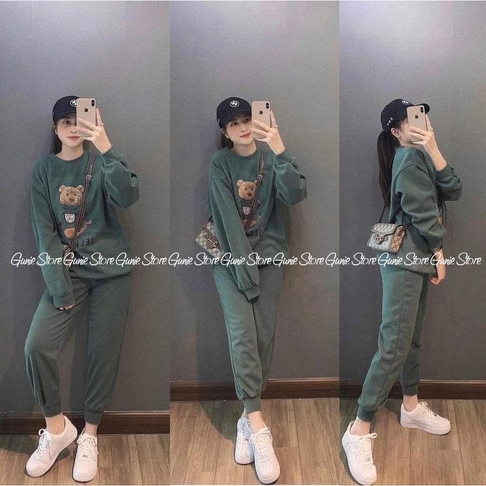 Bộ nỉ gấu dài tay, Set nỉ gấu teddy quần dài chuẩn hàng 3158 Gunie Store