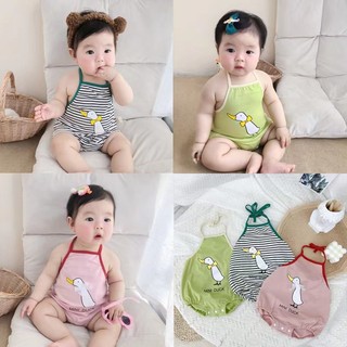 Áo Liền Quần Hai Dây Bằng Vải cotton In Hình Vịt Hoạt Hình Dành Cho Bé Trai Gái