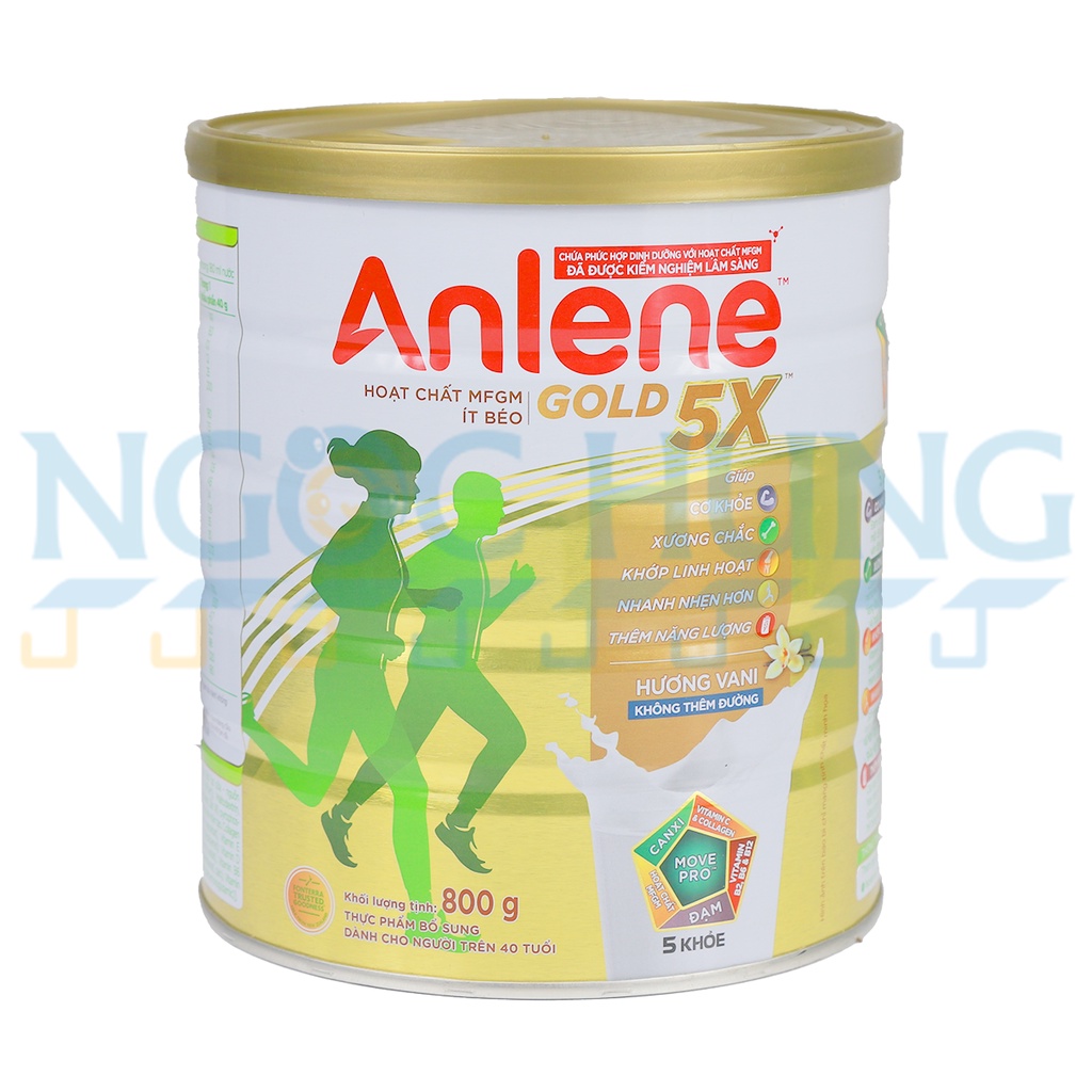 Sữa bột Anlene Gold 5x hương vani ít béo lon 800g cho người trên 40 tuổi