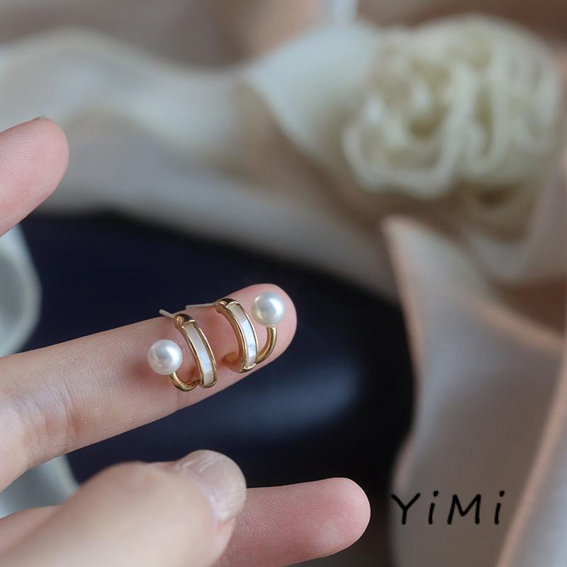 Bông tai mạ bạc 925 đính ngọc trai đơn giản thời trang phong cách Hàn Quốc