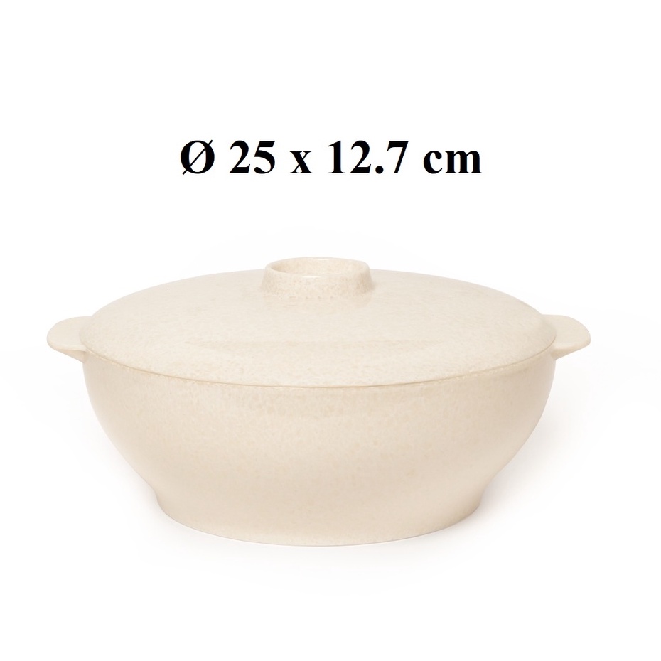 Thố đựng cơm,canh có nắp nhựa Melamine vân đá trắng Size 25cm
