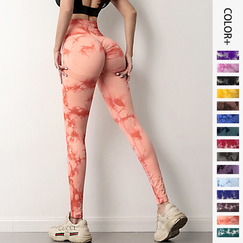 Quần Legging Thể Thao Lưng Cao Họa Tiết Màu Nhuộm Thời Trang Cho Nữ
