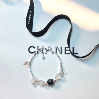 Vòng bạc phối Moonstone và đá Tóc đen
