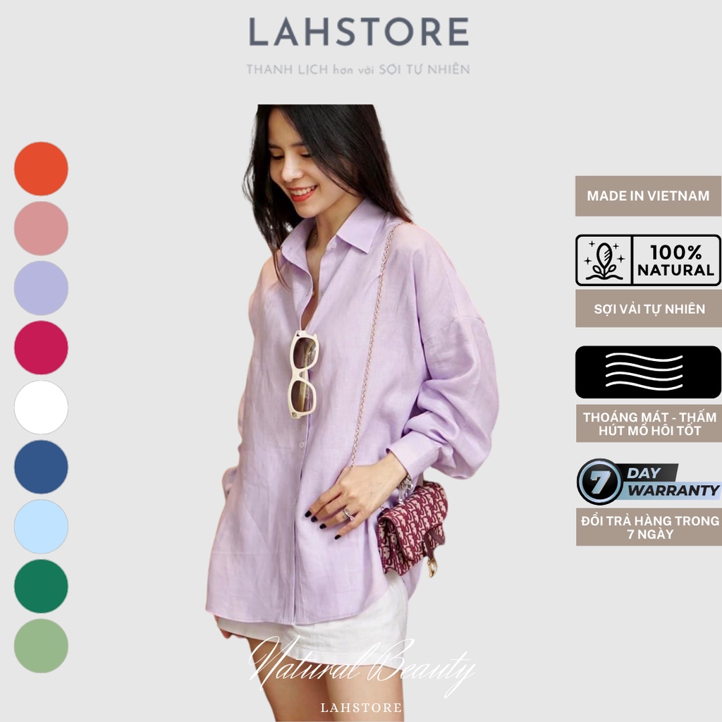 𝐋𝐀𝐇𝐒𝐓𝐎𝐑𝐄 | Áo sơ mi form rộng linen thô premium (Tím)