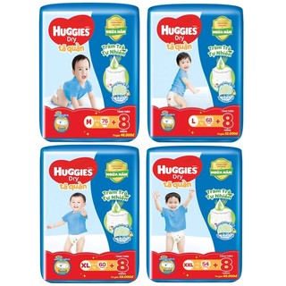 Bỉm quần huggies size đại m74/l68/xl62/xxl56 tặng thêm 8 miếng.