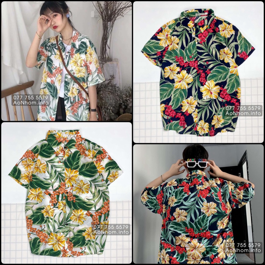 Áo Sơ Mi Hawaii Đi Biển - Hoạ tiết Bông Hoa Dăm Bụt - Đồng Phục Nhóm Lớp