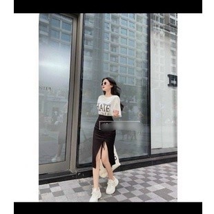 SÉT ĐẦM THUN COTON IN CHỮ KIỂU RÚT DÂY CV DÀI #LYIE