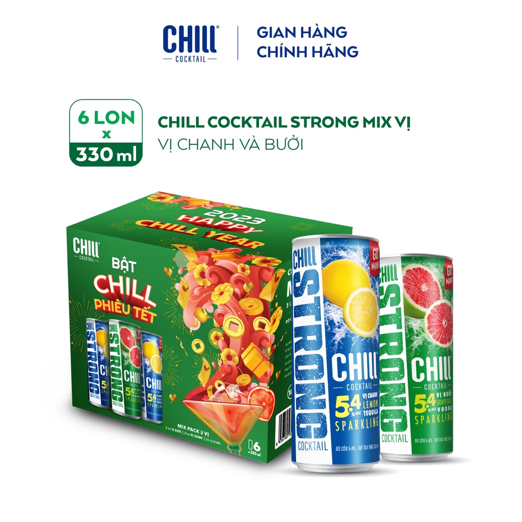 Thùng 6 lon Chill Cocktail Strong mix vị Bưởi Vodka & Chanh Tequila (330ml/lon)