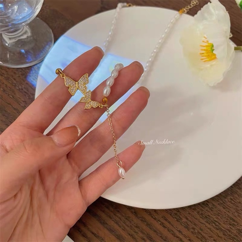 Vòng cổ Mặt Hình Bướm Đính Ngọc Trai Thời Trang Cho Nữ