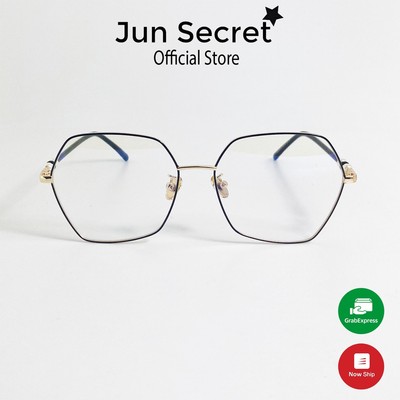 Gọng kính giả cận thời trang Jun Secret gọng nhựa kiểu dáng hình lục giác, tròng kính cận 0 độ chống tia UV JS52227