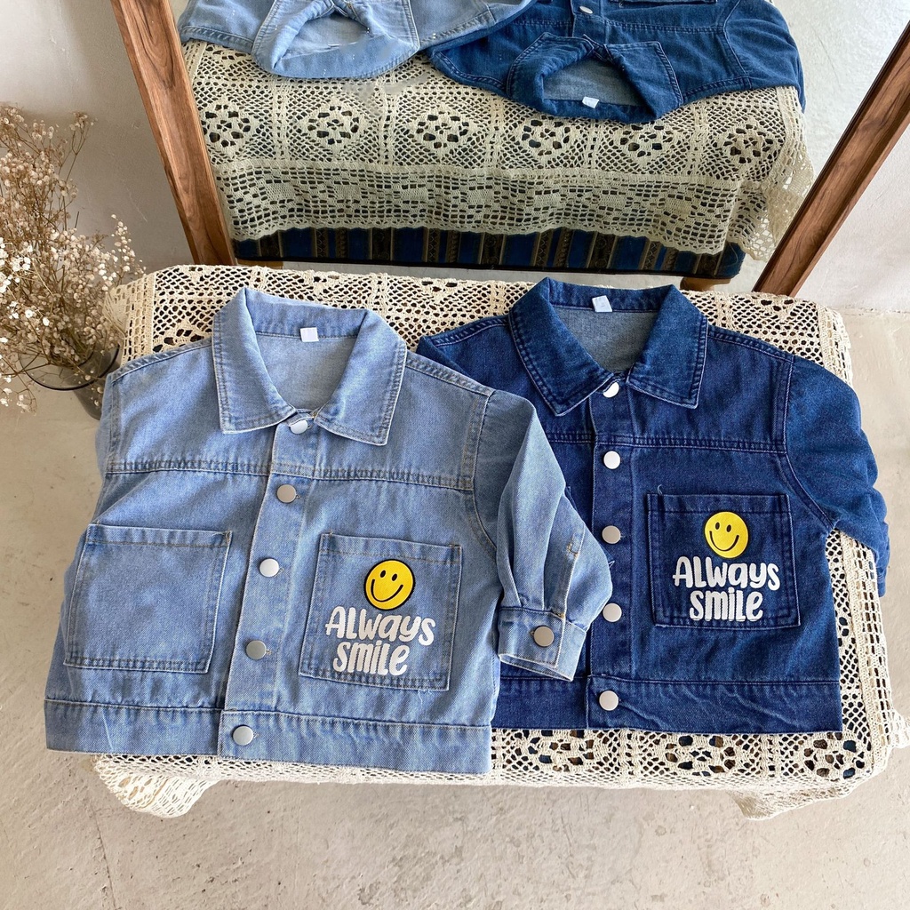 Áo khoác jean mặt cười 2 màu cho bé trai bé gái phong cách Hàn Quốc  B73-21249