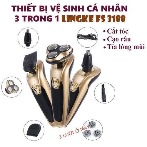 Máy cạo râu Đa năng 3 Trong 1 LINGKE FS-3188 Cắt Tóc - Cạo Râu- Tỉa Lông Mũi - Sạc điện Vệ Sinh Dễ D