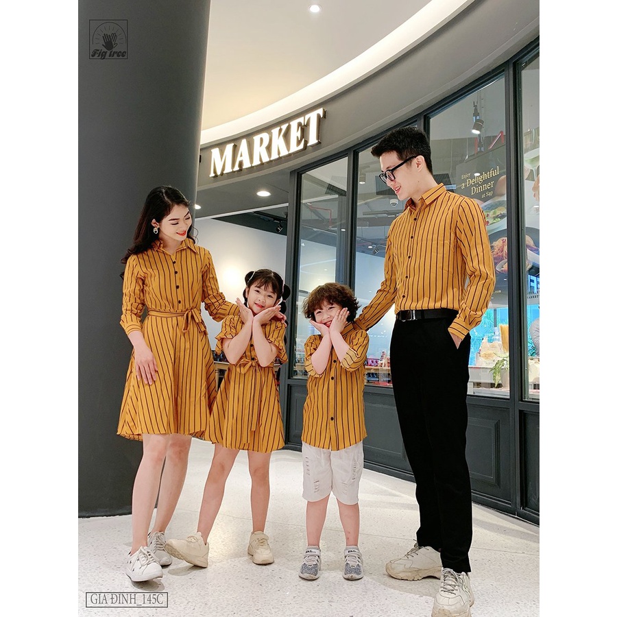 Đồng phục gia đình Fig Tree sọc đứng màu vàng ( MS :145c) siêu dễ thương