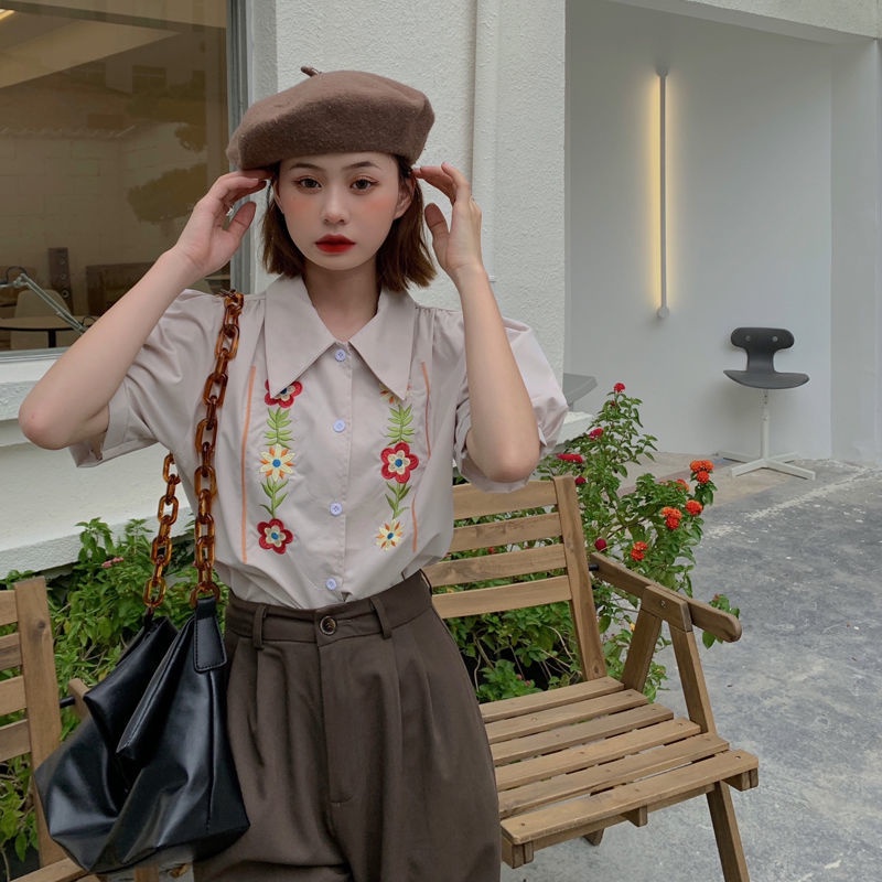 Áo Thun Polo Ngắn Tay Thêu Hoa Thời Trang Dành Cho Nữ