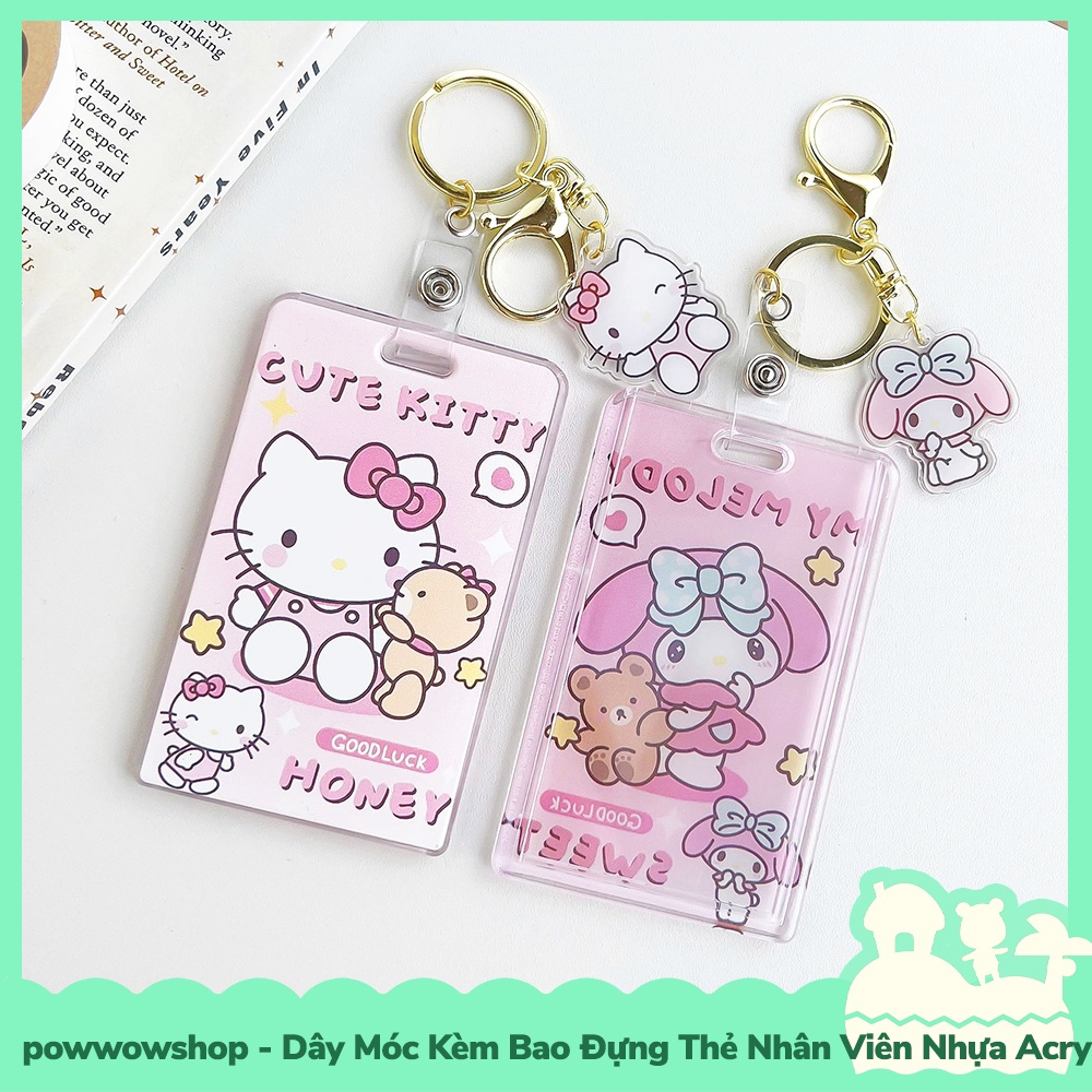[Sẵn VN - Hỏa Tốc] Dây Móc Kèm Bao Đựng Thẻ Nhân Viên Nhựa Acrylic Trong Suốt Mẫu Nhân Vật Hoạt Hình Sanrio Moment