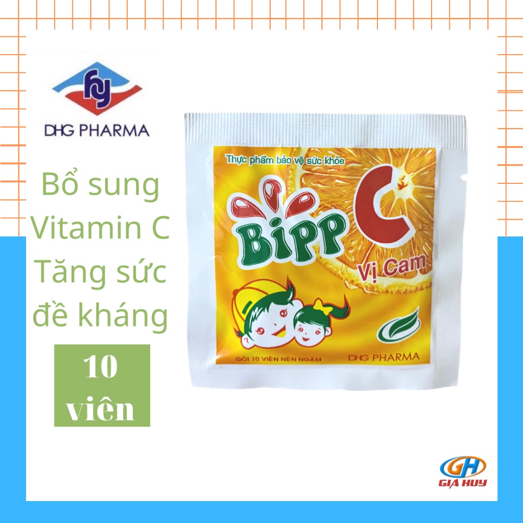 Viên ngậm vitamin c Bipp C vị cam giúp tăng cường sức đề kháng cho cơ thể gói 10 Viên