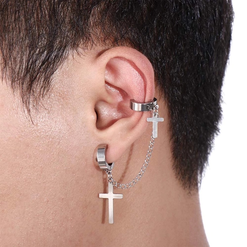 Khuyên Tai / Bông Tai Tích Hợp Kẹp Hình Thánh Giá Phong Cách Hip Hop Gothic Punk Cho Nữ