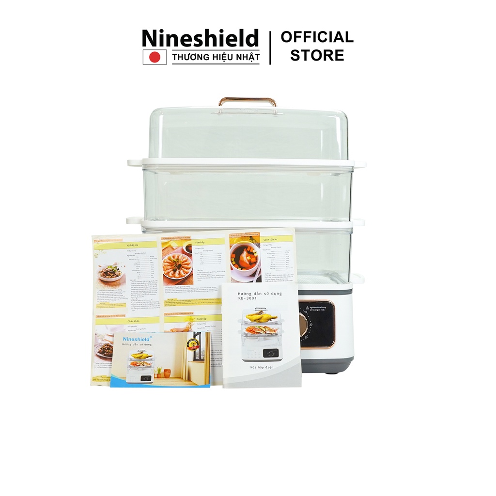 Nồi hấp Nineshield KB3001 đa năng 3 tầng dung tích lớn 22L - An toàn cách nhiệt - Hàng chính hãng