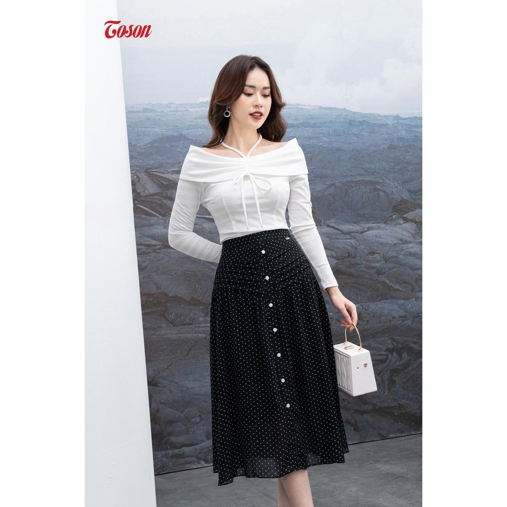 Chân váy voan đen chấm bi nhỏ, dáng xòe xếp ly Toson 33039Z62