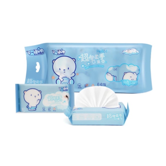 Khăn giấy ướt mini không mùi 1 bịch 8 gói, nhiều hình dễ thương bỏ túi tiện lợi