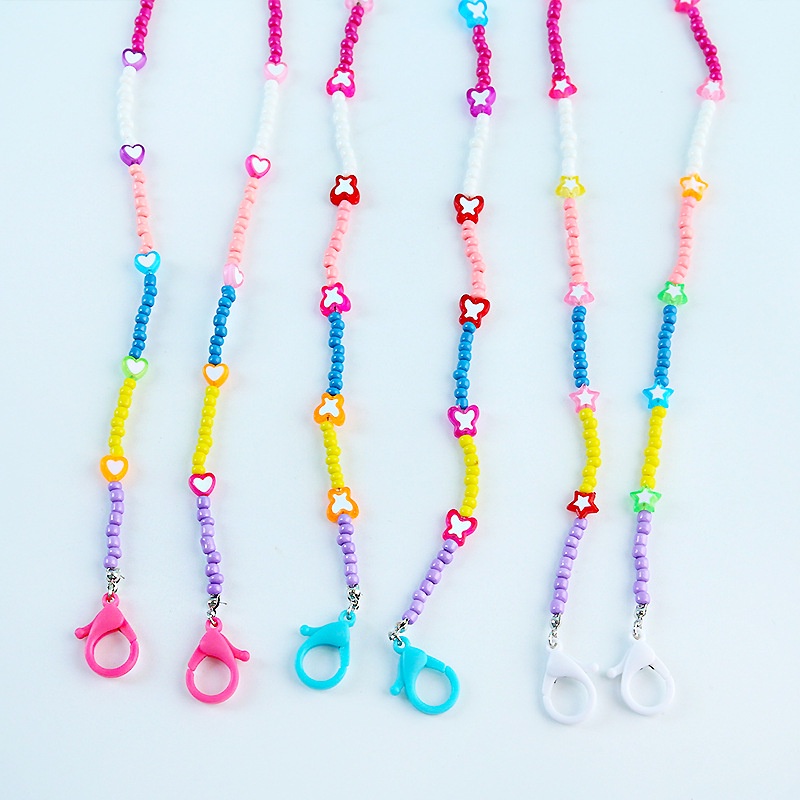 Dây đeo khẩu trang cho bé hạt cườm trái tim, bươm bướm, trái tim màu sắc đẹp