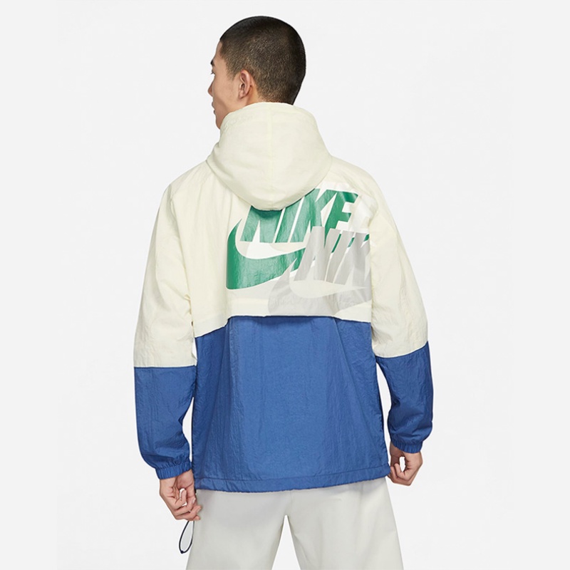 Áo Khoác Gió Nike 100% Chính Hãng Phối Màu Tương Phản Có Mũ Trùm Cá Tính Cho Nam