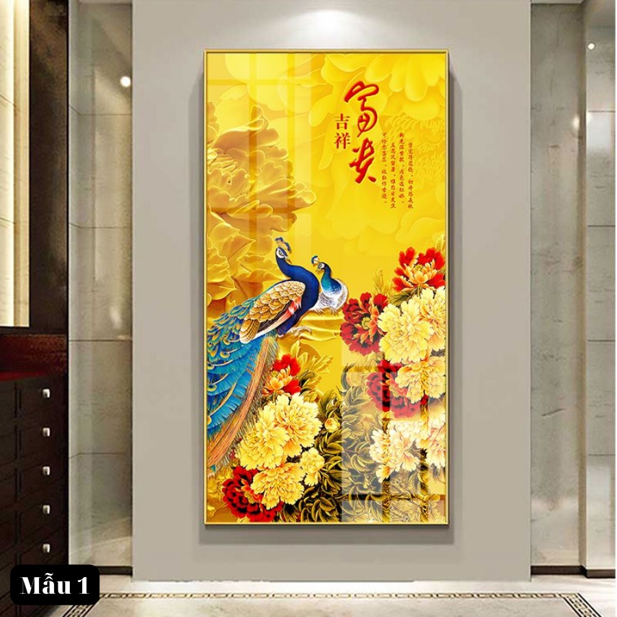 Tranh Laminate Tráng Gương - Dành Cho Người Mệnh Kim - Chim Công Hoàng Kim