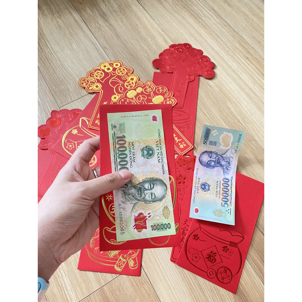 Combo 6 bao lì xì tết - bao lì xì 3D ép nhũ cao cấp hình cây tiền tài lộc - có sẵn tại HCM